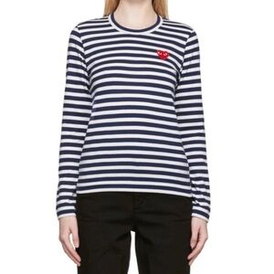 Authentic Comme des Garcons PLAY White & Navy Striped Long Sleeve Tee